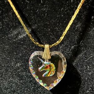 Cut glass Unicorn Heart Pendant Necklace